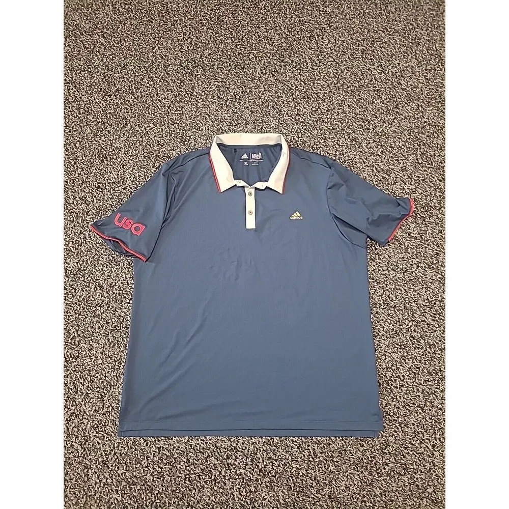 Adidas‎ Golf USA Blue Gray Red Polo Shirt Size XL Performance